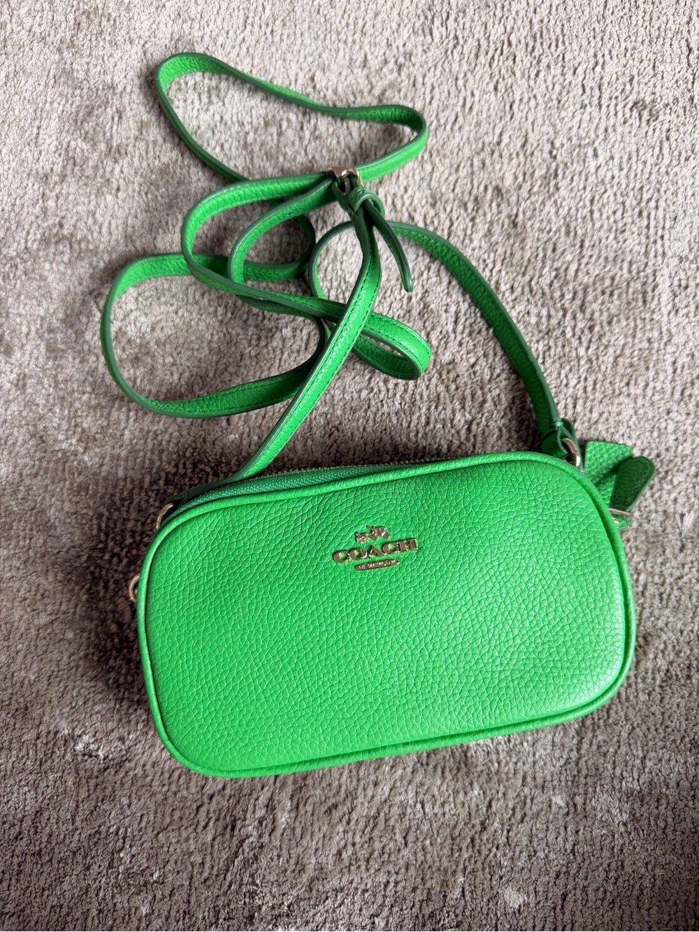 Coach Bright Green Pebbled Leather Crossbody